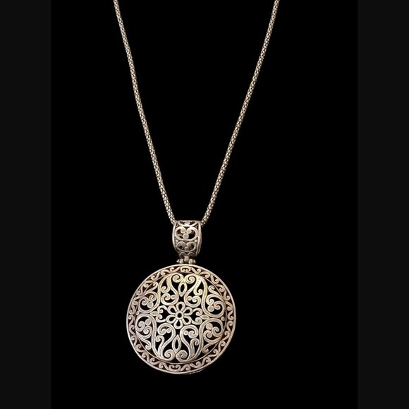 925 Silver Oxidized Filigree Open Medallion 18" Chain 2.25" Pendant Necklace - Picture 2 of 8